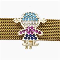 Copper Watchband Beads Pave Zirconia Kids Girl Flat Hole Gold Plated, approx 15mm, 2-10mm hole