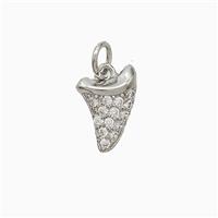 Copper Shark Tooth Charms Pendant Pave Zirconia Platinum Plated, approx 8-12mm