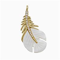 Copper Feather Pendant Pave Zirconia Shell Gold Plated, approx 16-32mm