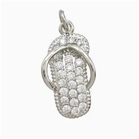 Copper Slipper Pendant Pave Zirconia Shoe Platinum Plated, approx 11-18mm