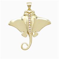 Manta Ray Charms Copper Ocean Whale Pendant Pave Zirconia Gold Plated, approx 30mm