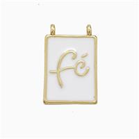 Copper Fe Pendant White Enamel Rectangle 2loops Gold Plated, approx 11-15mm