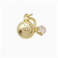 Landmine Charms Copper Pendant Pave Zirconia Gold Plated, approx 12-15mm