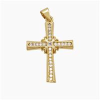 Copper Cross Pendant Pave Zirconia 18K Gold Plated, approx 19-25mm