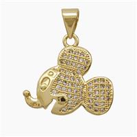 Copper Elephant Pendant Pave Zirconia Fish 18K Gold Plated, approx 13-18mm