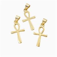Copper Ankh Cross Pendant 18K Gold Plated, approx 12-18mm