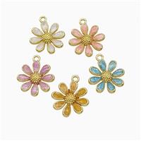 Copper Daisy Flower Pendant Painted Gold Plated Mixed, approx 15mm