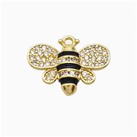 Copper Honeybee Pendant Pave Zirconia Black Enamel Gold Plated, approx 12-16mm