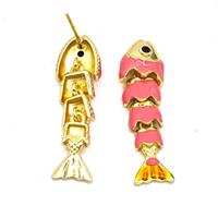 Copper Fish Stud Earrings Pink Enamel Gold Plated, approx 8-32mm