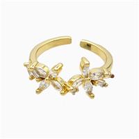 Copper Flower Rings Pave Zirconia 18K Gold Plated, approx 10mm, 18mm dia