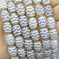 Tibetan Agate Barrel Beads White Wave, approx 12-16mm, 20pcs per st