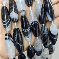 Agate Druzy Rice Beads Black White Dye Stripe, approx 14-40mm, 10pcs per st