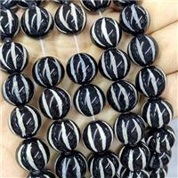 Black Tibetan Agate Beads Watermelon Smooth Round, approx 14mm