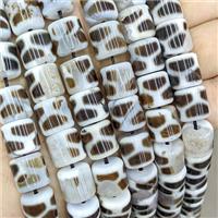 Tibetan Agate Tube Beads Coffee White Dye, approx 12mm