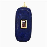 Blue Lapis Lazuli Rectangle Pendant Pave Zirconia, approx 12-25mm