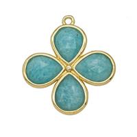 Natural Green Amazonite Clover Pendant Gold Plated, approx 25mm