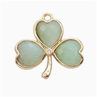 Green Chrysoprase Clover Pendant Heart Gold Plated, approx 18-20mm
