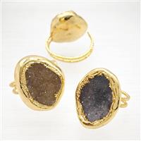 Agate Druzy Rings Copper Gold Plated, approx 21-30mm, 18mm dia