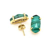 Green Malachite Copper Stud Earrings Gold Plated, approx 7-14mm