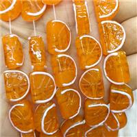 Lampwork Glass Lemon Slice Beads Orange, approx 13-18mm