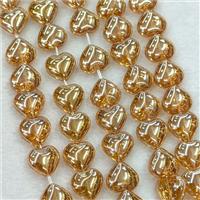 Champagne Crystal Glass Heart Beads Electroplated, approx 10mm, 41pcs per st