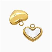 Stainless Steel Heart Pendant Pave Shell Gold Plated, approx 8-11mm
