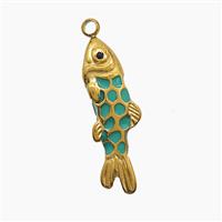 Stainless Steel Fish Pendant Green Enamel Gold Plated, approx 6-25mm