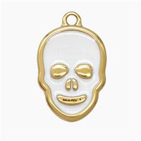 Stainless Steel Skull Pendant White Enamel Gold Plated, approx 13-18mm