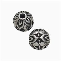 Stainless Steel Round Beads Lotus Antique Silver, approx 9.5mm
