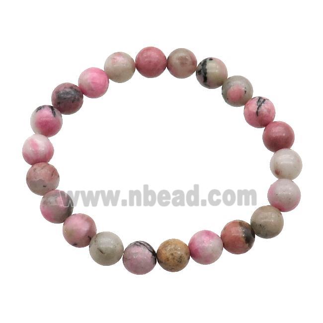 Chinese Pink Rhodonite Bracelet Stretchy Round