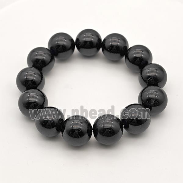 Natural Black Tourmaline Bracelet Smooth Round Stretchy