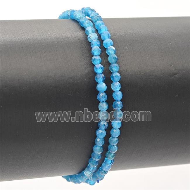 Natural Blue Apatite Bracelet Faceted Round Stretchy