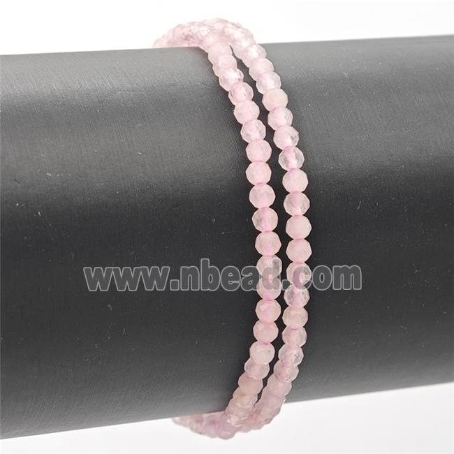 Natural Pink Rose Quartz Bracelet Faceted Round Stretchy