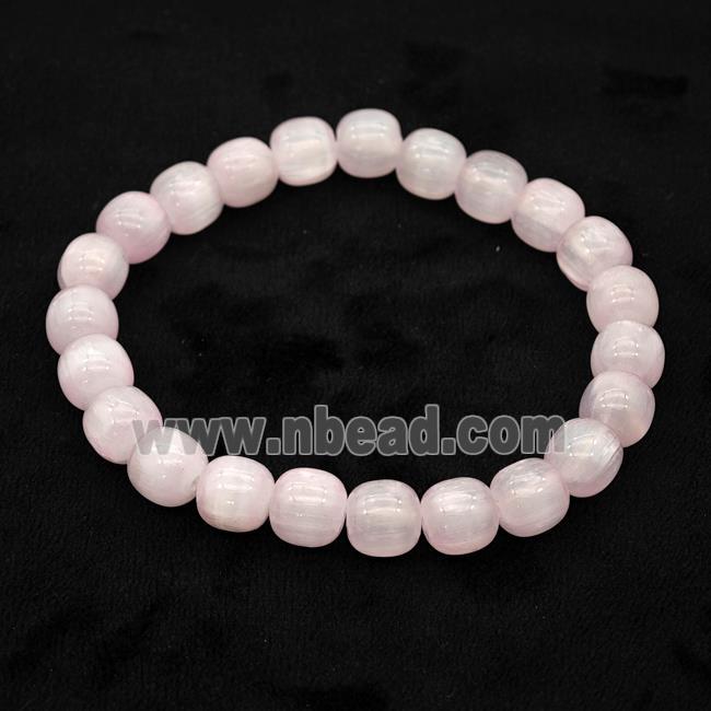 Pink Selenite Bracelet Stretchy Barrel