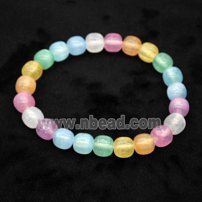 Selenite Bracelet Stretchy Barrel Multicolor