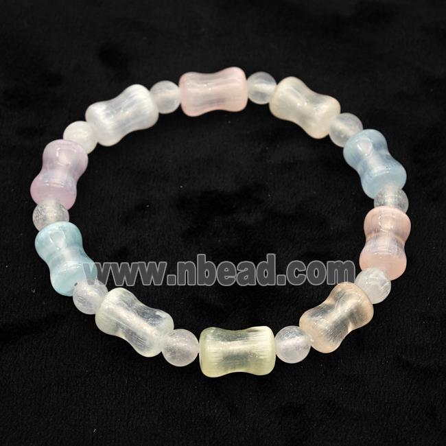 Selenite Bracelet Stretchy Bamboo Multicolor