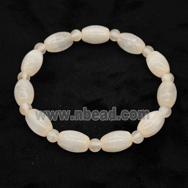 Beige Selenite Bracelet Stretchy Rice