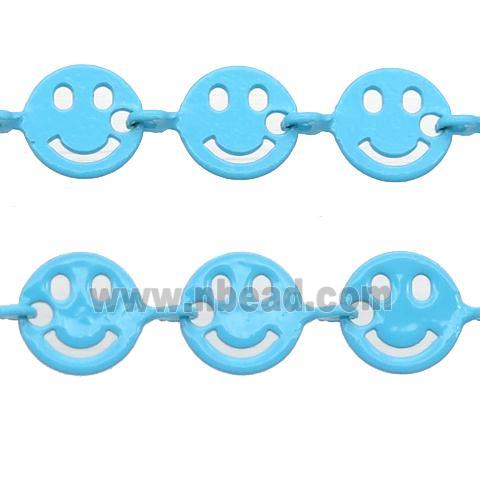 Copper Emoji smileface Chain with fire lt.blue lacquered