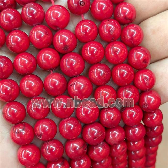 Natural Red Coral Beads Smooth Round B-Grade