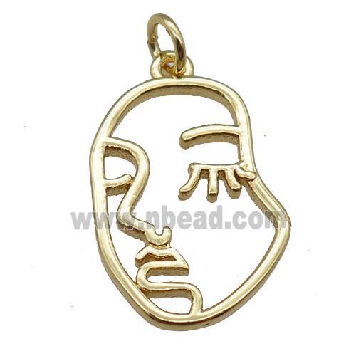 copper face pendant, gold plated