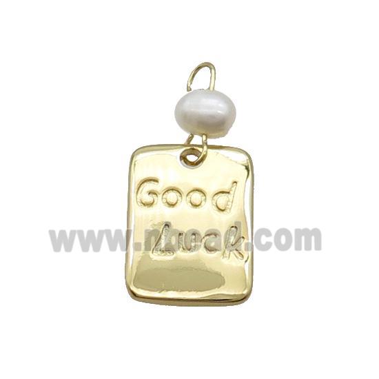 Copper Rectangle Pendant With Pearl Good Luck Gold Plated