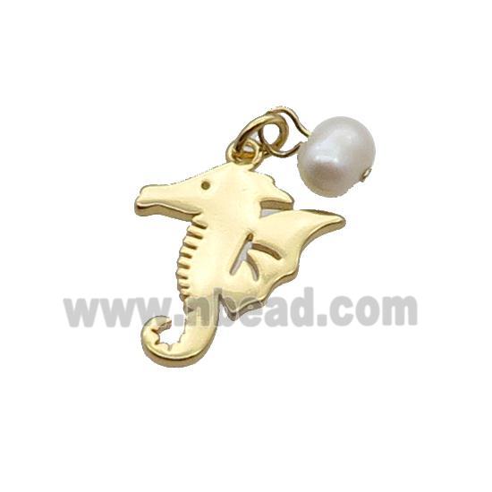 Copper Seahorse Pendant With Pearl Gold Plated