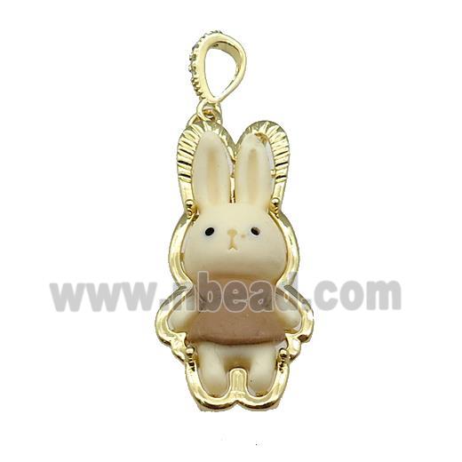 Khaki Resin Rabbit Pendant Gold Plated