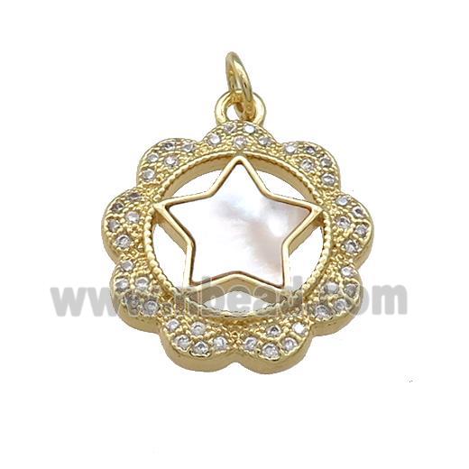 Copper Star Pendant Pave Shell Zircon Flower 18K Gold Plated