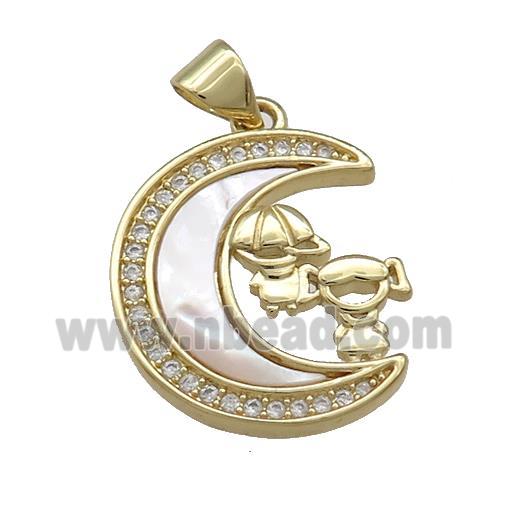 Copper Moon Pendant Pave Shell Zircon Kids 18K Gold Plated