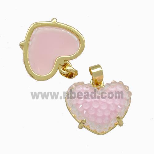 Pink Resin Heart Pendant Gold Plated