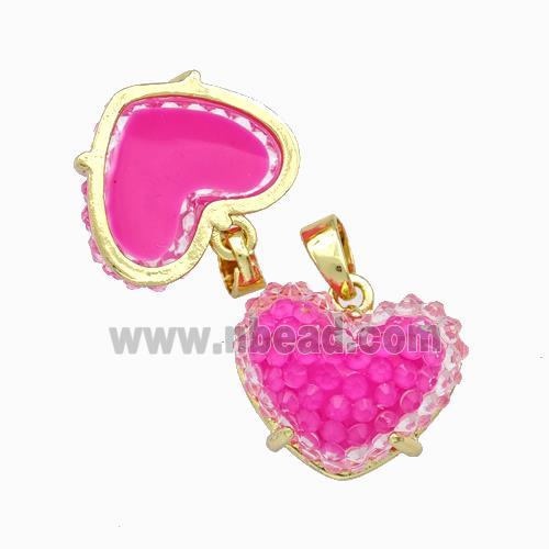 Hotpink Resin Heart Pendant Gold Plated