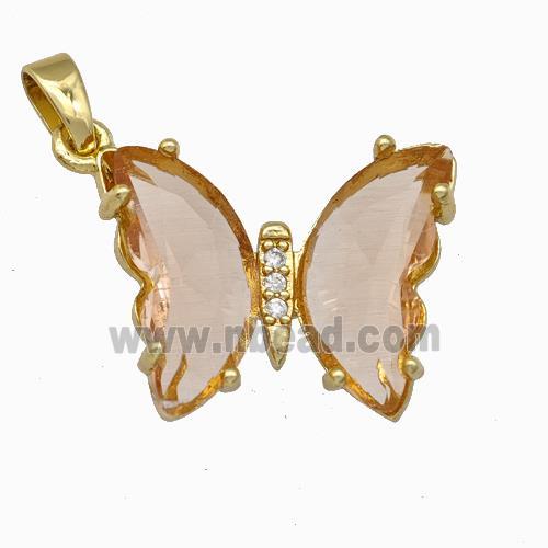 Champagne Chinese Crystal Glass Butterfly Pendant Gold Plated