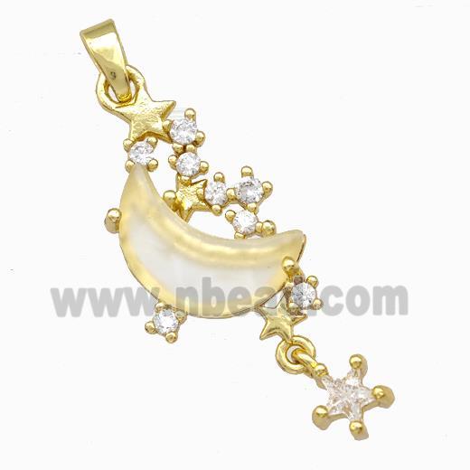 Copper Pendant Pave Zirconia Crystal Glass Moon Gold Plated