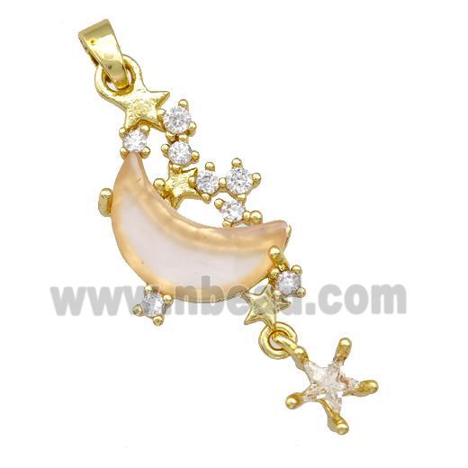 Copper Pendant Pave Zirconia Crystal Glass Moon Gold Plated